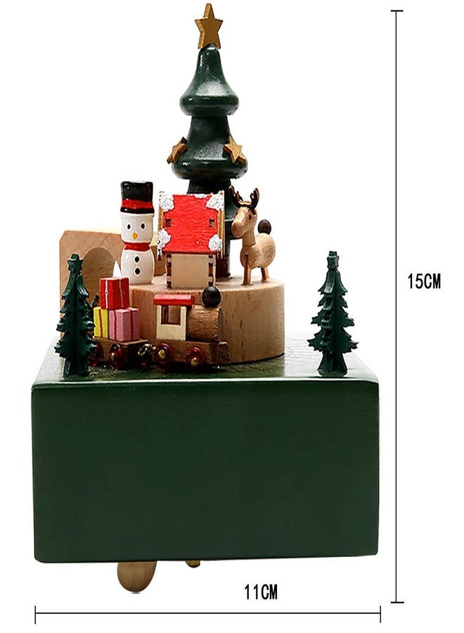 MENGDUO Music Box, Snowman Elk Wooden Rotation Crafts Music Box, Mini Train Rotates with Music, Exclusive Toy Gifts for Christmas (Green) - Image 2